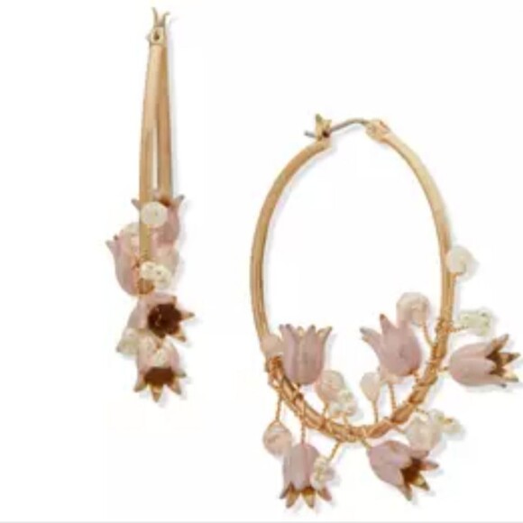 Jewelry - Lonna & Lilly Gold Tone Pink Flower Hoop Earrings